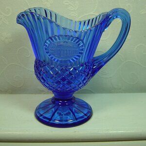Vintage Avon blue Fostoria pitcher featuring Mount Vernon-5.5" tall